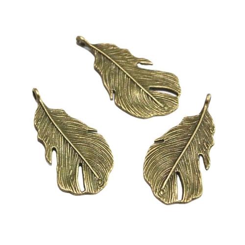 Pendentifs de Feather alliage zinc, alliage de zinc, forme de plume, Plaqué de couleur de bronze antique, DIY, 48x25mm, 30PC/sac, Vendu par sac