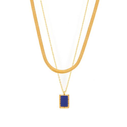 Titanium Steel Necklace with Lapis Lazuli gold color plated & for woman Sold By PC