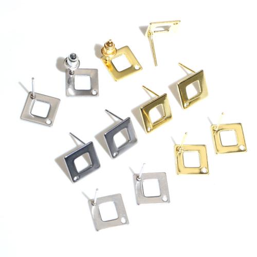 Stainless Steel Earring Stud Component 304 Stainless Steel Square DIY & hollow 12mm Sold By Bag