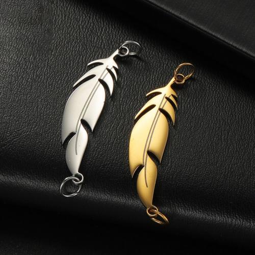 Stainless Steel Pendants 304 Stainless Steel Feather DIY & double-hole 40mm Sold By PC