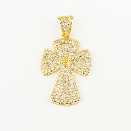 Cubic Zirconia Micro Pave Brass Pendant Cross fashion jewelry & Unisex & micro pave cubic zirconia golden Approx 4mm Sold By PC