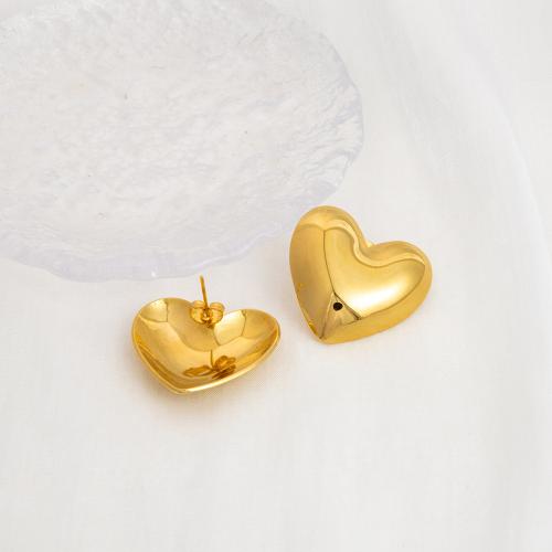 Stainless Steel Stud Earrings 304 Stainless Steel Heart 18K gold plated fashion jewelry & for woman golden Sold By Pair