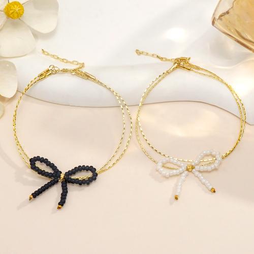 Zinc Alloy Bracelet with Plastic Pearl Bowknot gold color plated for woman nickel lead & cadmium free Sold By PC