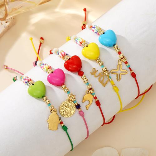 304 Stainless Steel Bracelet with Knot Cord & Polymer Clay & Resin gold color plated Adjustable & for woman Sold By PC