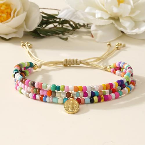 Zinc Alloy Bracelet with Knot Cord & Seedbead gold color plated for woman multi-colored nickel lead & cadmium free Sold By PC