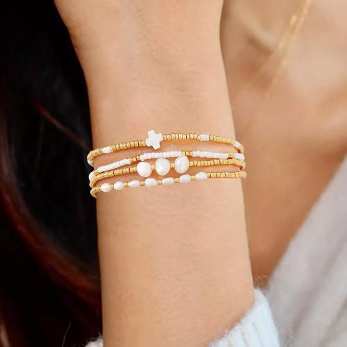 Seedbead Bracelet with Plastic Pearl multilayer & for woman nickel lead & cadmium free Sold By PC