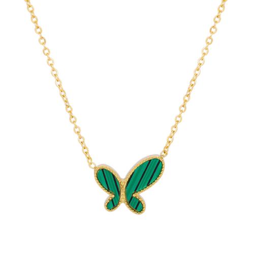 Collier de bijoux en acier inoxydable, Acier inoxydable 304, avec Synthétique-Malachite, papillon, pour femme, Or, Longueur Environ 49.2 cm, Vendu par PC