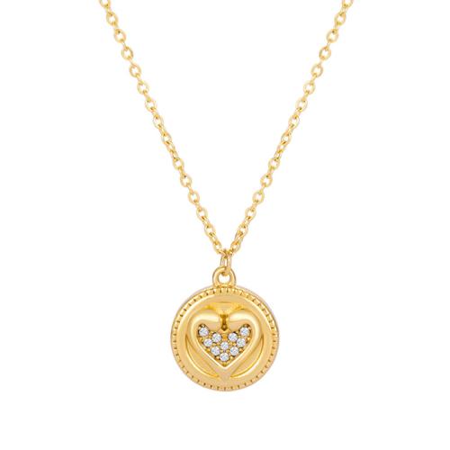 Stainless Steel Jewelry Necklace 304 Stainless Steel Vacuum Ion Plating micro pave cubic zirconia & for woman gold Length Approx 47.3 cm Sold By PC