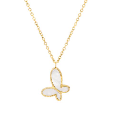 Stainless Steel Jewelry Necklace 304 Stainless Steel with Shell Butterfly Vacuum Ion Plating for woman gold Length Approx 45.5 cm Sold By PC