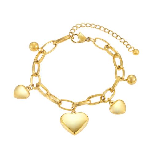 Roestvrij staal armbanden, 304 roestvrij staal, voor vrouw, goud, Lengte Ca 21.7 cm, Verkocht door PC