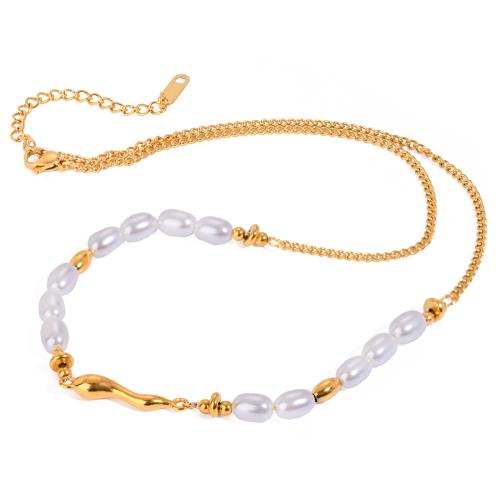 Stainless Steel Jewelry Necklace 304 Stainless Steel with Plastic Pearl plated for woman Sold By PC