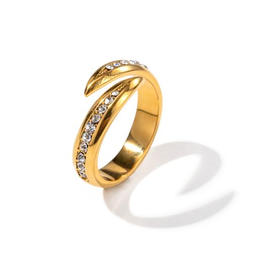 Anillo de dedo del acero inoxidable del Zirconia cúbico, acero inoxidable 304, chapado, micro arcilla de zirconia cúbica & para mujer, dorado, Vendido por UD