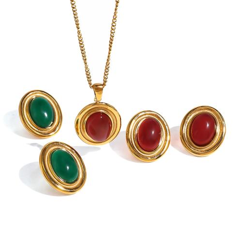 Fashion Stainless Steel Jewelry Sets 304 Stainless Steel with Gemstone & Red Agate plated & for woman Sold By PC