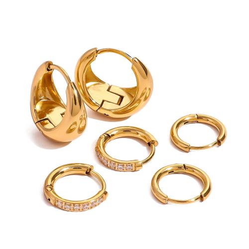 Stainless Steel Lever Back Earring 304 Stainless Steel plated three pieces & micro pave cubic zirconia & for woman gold Sold By Set