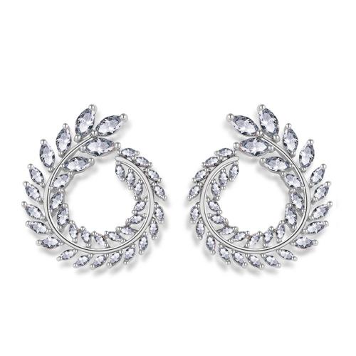 Boucles d'oreilles en laiton zircon cubique pavent, pavé de micro zircon & pour femme, argent, Vendu par paire