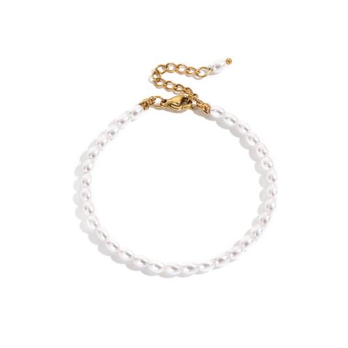 Stainless Steel Jewelry Bracelet 304 Stainless Steel with Plastic Pearl plated fashion jewelry & for woman golden Sold By PC