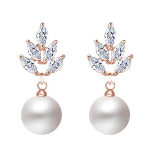 Cubic Zirconia Micro Pave Brass Earring with Plastic Pearl micro pave cubic zirconia & for woman Sold By Pair