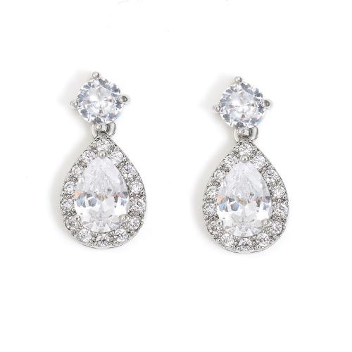 Cubic Zirconia Micro Pave Brass Earring micro pave cubic zirconia & for woman Sold By Pair