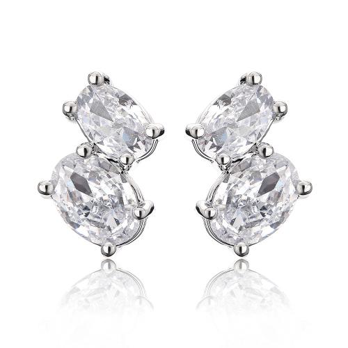 Boucles d'oreilles en laiton zircon cubique pavent, pavé de micro zircon & pour femme, argent, Vendu par paire