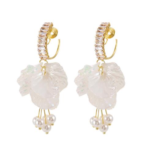 Zinc Alloy Drop Earrings with Plastic Pearl & micro pave cubic zirconia & for woman Sold By Pair