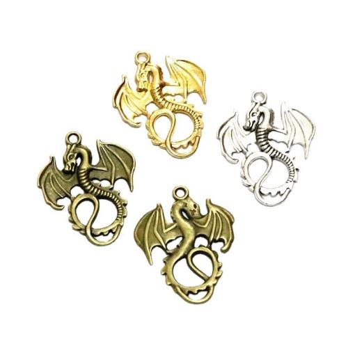 Sinc Alloy Pendants, Dragon, plátáilte, DIY, dathanna níos mó le haghaidh rogha, 35x27.50mm, 50ríomhairí pearsanta/Mála, Díolta De réir Mála