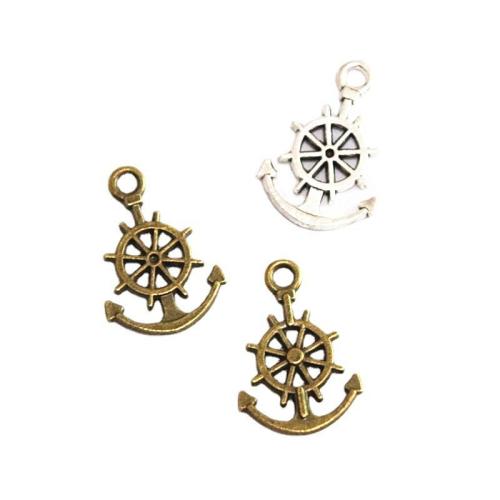 Zinc Alloy Ship Wheel \x26amp; Anchor vedhæng, forgyldt, du kan DIY, flere farver til valg, 21x14mm, 100pc'er/Bag, Solgt af Bag