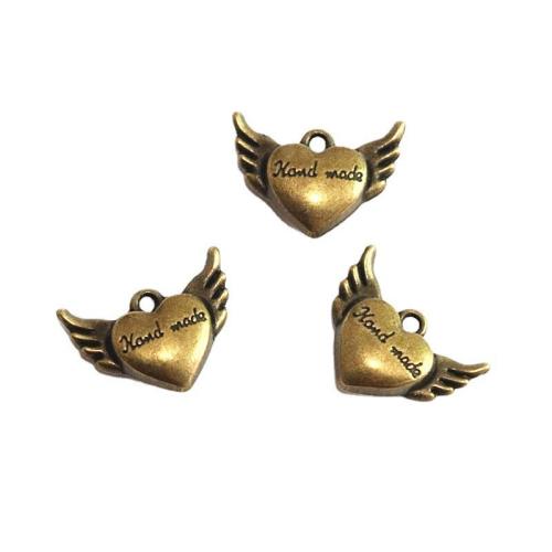 Zinc Alloy Heart Pendler, Winged Heart, forgyldt, du kan DIY, flere farver til valg, 14.80x20.30mm, 50pc'er/Bag, Solgt af Bag