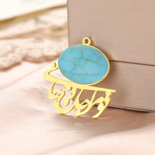 Roestvrij stalen sieraden Hangers, 304 roestvrij staal, met Synthetische Turquoise, DIY, meer kleuren voor de keuze, 39x33mm, Verkocht door PC