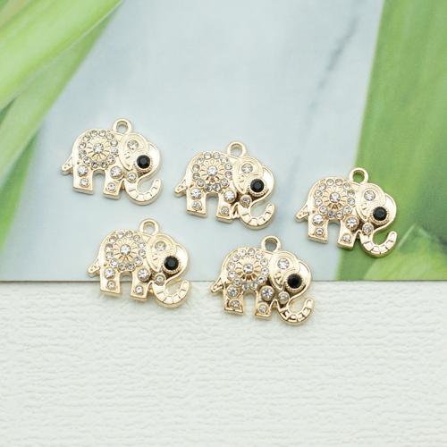 Zinc Alloy Rhinestone Pendants Elephant gold color plated DIY & with rhinestone nickel lead & cadmium free Sold By Bag