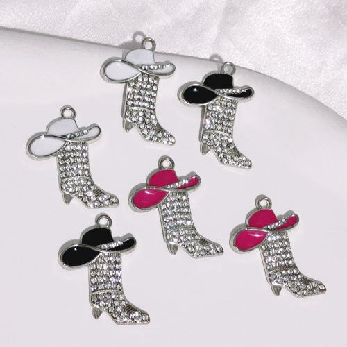 Zinc Alloy Rhinestone Pendants Shoes silver color plated DIY & enamel & with rhinestone nickel lead & cadmium free Sold By Bag