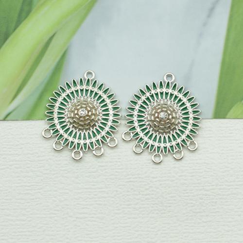 Flower Zinc Alloy Connector plated DIY & enamel & with rhinestone & 1/5 loop nickel lead & cadmium free Sold By Bag