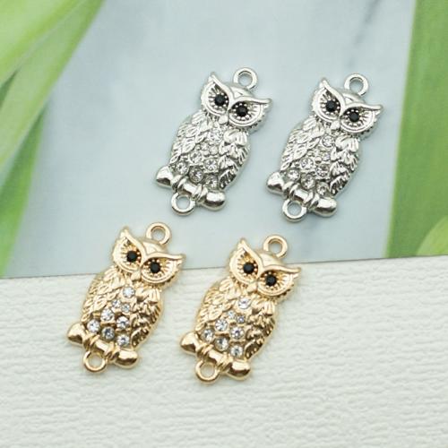 Animal Zinc Alloy Connector Owl plated DIY & with rhinestone & 1/1 loop nickel lead & cadmium free Sold By Bag