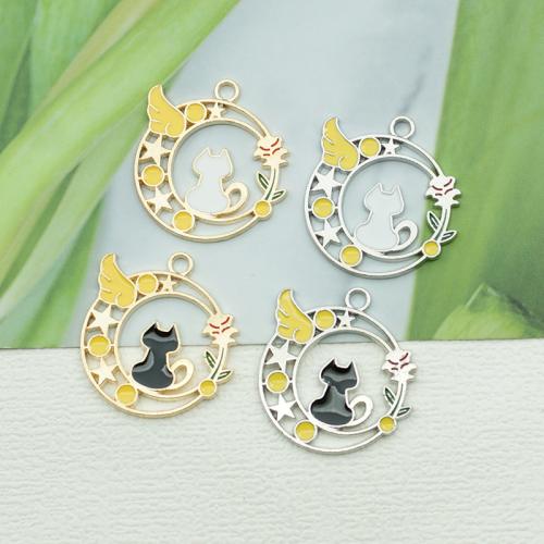 Zinc Alloy Enamel Pendants Cat plated DIY nickel lead & cadmium free Sold By Bag