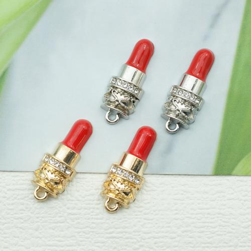 Sinc Alloy Rhinestone Pendants, Lipstick, plátáilte, DIY & cruan & le rhinestone, dathanna níos mó le haghaidh rogha, nicil, luaidhe & caidmiam saor in aisce, 10x26mm, 100ríomhairí pearsanta/Mála, Díolta De réir Mála