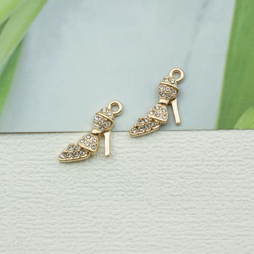 Zinc Alloy Rhinestone Pendants Shoes gold color plated DIY & with rhinestone nickel lead & cadmium free Sold By Bag