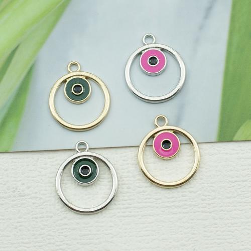 Zinc Alloy Rhinestone Pendants Round plated DIY & evil eye pattern & with rhinestone nickel lead & cadmium free Sold By Bag