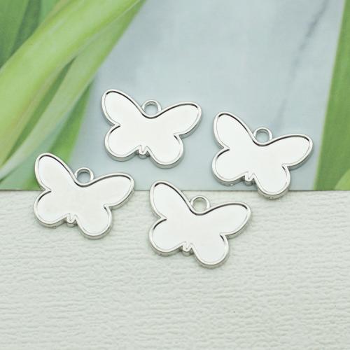 Zinc Alloy Animal Pendants Butterfly silver color plated DIY white nickel lead & cadmium free Sold By Bag