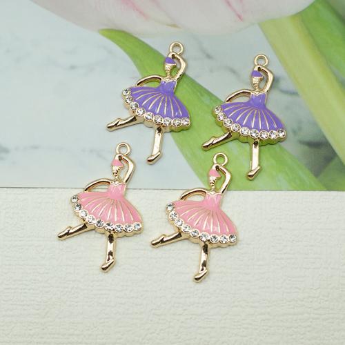 Zinc Alloy Enamel Pendants Dancing Girl gold color plated DIY & with rhinestone nickel lead & cadmium free Sold By Bag