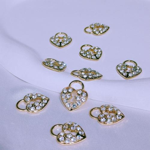 Zink Alloy Rhinestone Hängen, Hjärta, guldfärg pläterade, DIY & med strass, nickel, bly och kadmium gratis, 17.50x21.50mm, 100PC/Bag, Säljs av Bag