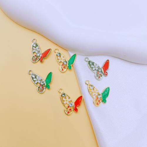 Zinc Alloy Enamel Pendants Butterfly plated DIY & with rhinestone nickel lead & cadmium free Sold By Bag