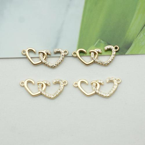 Heart Zinc Alloy Connector plated DIY & with rhinestone & 1/1 loop nickel lead & cadmium free Sold By Bag