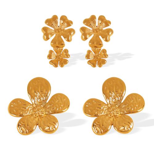 Stainless Steel Stud Earrings 304 Stainless Steel Flower 18K gold plated fashion jewelry & for woman Sold By Pair