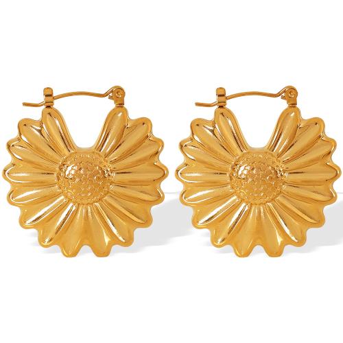 Acier inoxydable Levier Retour Earring, Acier inoxydable 304, fleur, Plaqué or 18K, bijoux de mode & pour femme, Vendu par paire