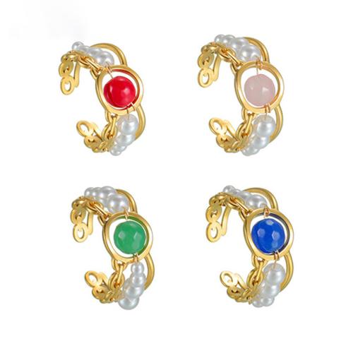 Stainless Steel Finger Ring 304 Stainless Steel with Plastic Pearl plated fashion jewelry & for woman & hollow Sold By PC