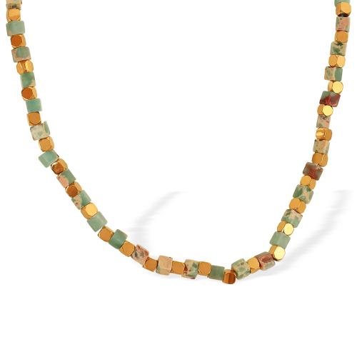 Collier de bijoux en acier inoxydable, Acier inoxydable 304, avec turquoise synthétique, avec 7cm chaînes de rallonge, Placage, bijoux de mode & pour femme, multicolore, Longueur 38 cm, Vendu par PC