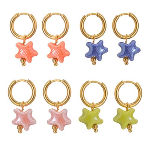 Huggie Hoop Drop Earring 304 Stainless Steel with Resin Star 18K gold plated & for woman Sold By Pair