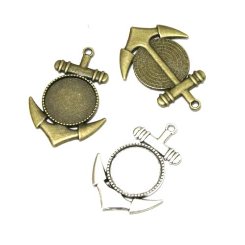 Sinkki metalliseos riipus Cabochon Setting, Sinkkiseos, Ankkuri, päällystetty, tee-se-itse, enemmän värejä valinta, 20mm, 30PC/laukku, Myymät laukku