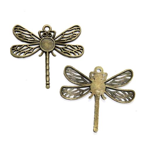 Zinc Alloy Pendant Cabochon Setting Dragonfly antique bronze color plated DIY 8mm Sold By Bag