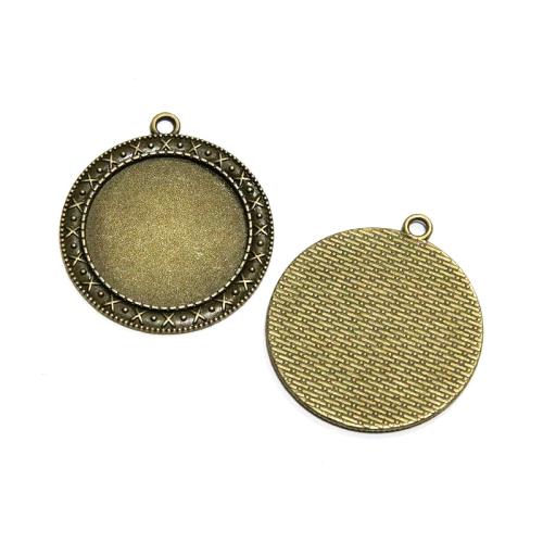 Zinc Alloy Pendant Cabochon Setting Round antique bronze color plated DIY 30mm Sold By Bag