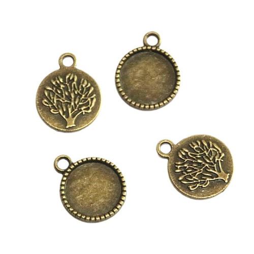 Zinc Alloy vedhæng Cabochon Setting, antik bronze farve forgyldt, du kan DIY, 14mm, 100pc'er/Bag, Solgt af Bag